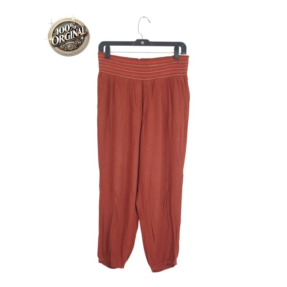 Ett:Twa by Anthropologie Harem Pants Small Boho Smocked Waist Rust Rayon